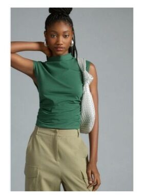 Maeve Anthropologie Mock-Neck Shell Tank Blouse Top Ruched Sleeveless Large W32